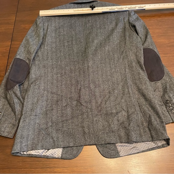 Filafil Platinum Men Gray Herringbone Blazer Wool Silk Cashmere 42R Elbow Patch - Picture 11 of 12